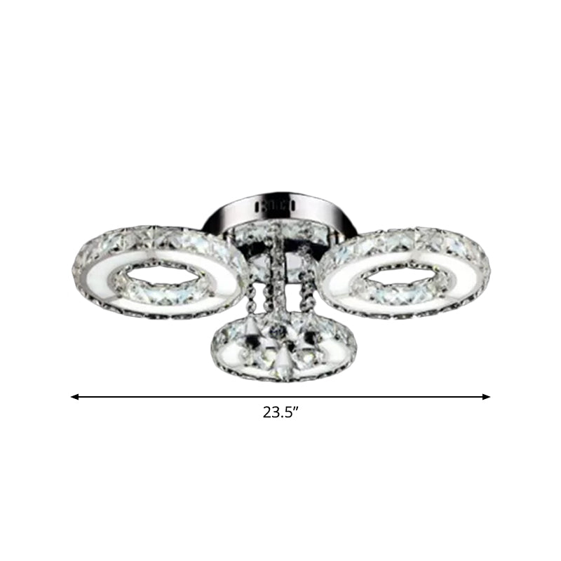 3/6 Lampadine Flush Massimale Light Modern Circular Opulent Inlaid Crystal Flushmount in Silver