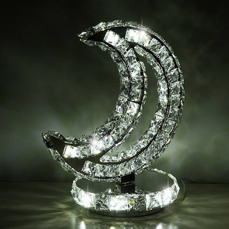 Crystal Encrusted Clear LED LAD LAMPAGGIO NOTTE CRESCENT/CIRCHE/AMORE CUORE Romantico Light tavolo moderno in luce calda/bianca