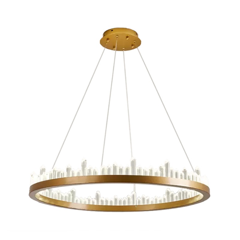 Small/Medium/Large Circle Hanging Lamp Minimalistic Crystal Dining Room LED Chandelier in Black/Gold