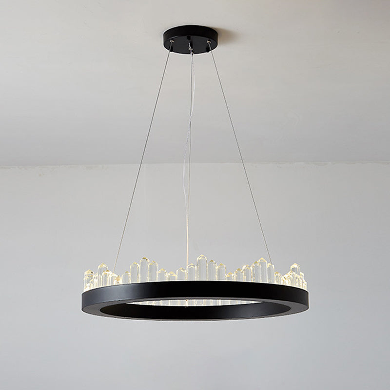 Small/Medium/Large Circle Hanging Lamp Minimalistic Crystal Dining Room LED Chandelier in Black/Gold