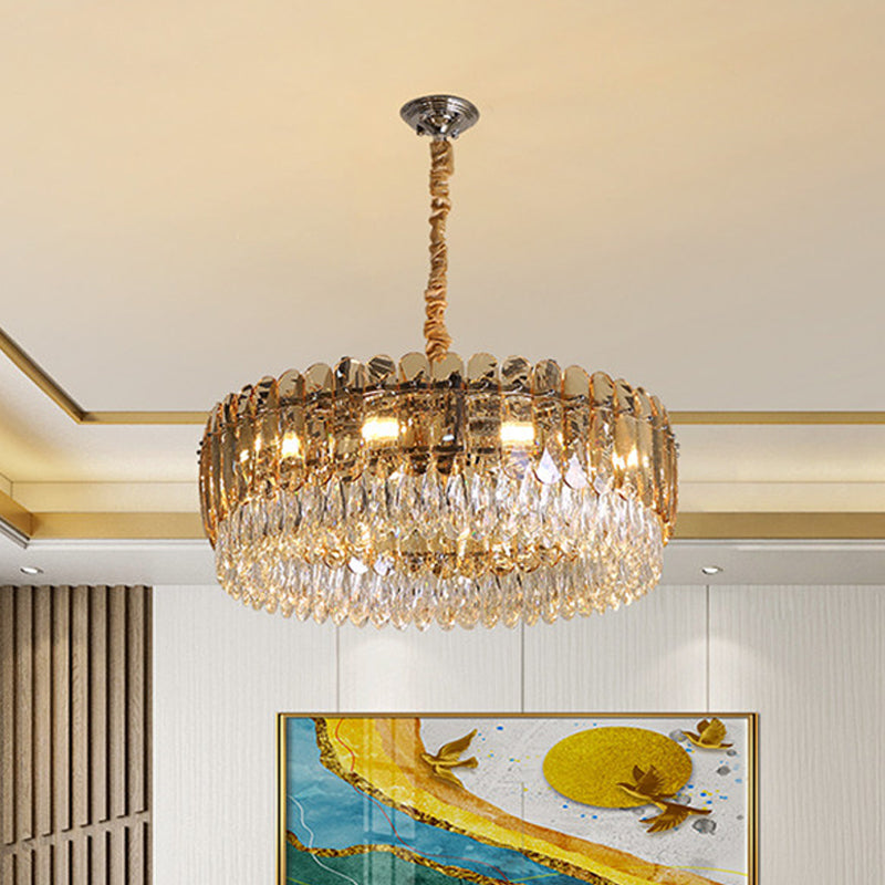 Silver 6/10 Heads Suspension Light Modern Crystal Round Chandelier Luz colgante para dormitorio