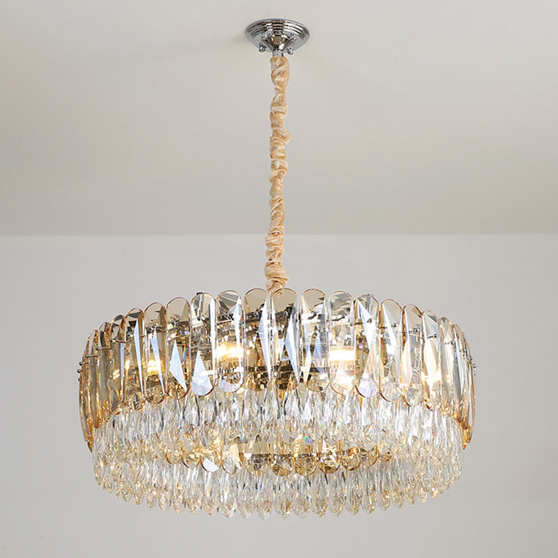 Silver 6/10 Heads Suspension Light Modern Crystal Round Chandelier Luz colgante para dormitorio