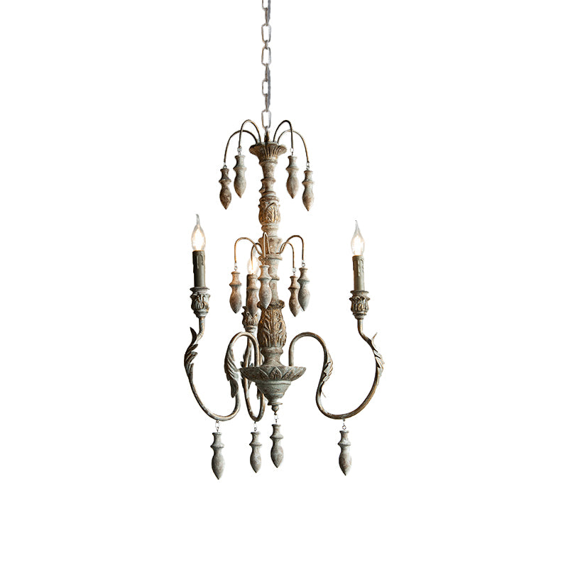 Éclairage pendentif en bois en détresse en détresse Classic Living Room Chandelier Lightture avec gouttelettes