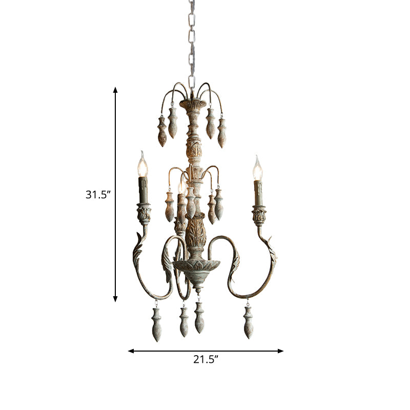 Éclairage pendentif en bois en détresse en détresse Classic Living Room Chandelier Lightture avec gouttelettes