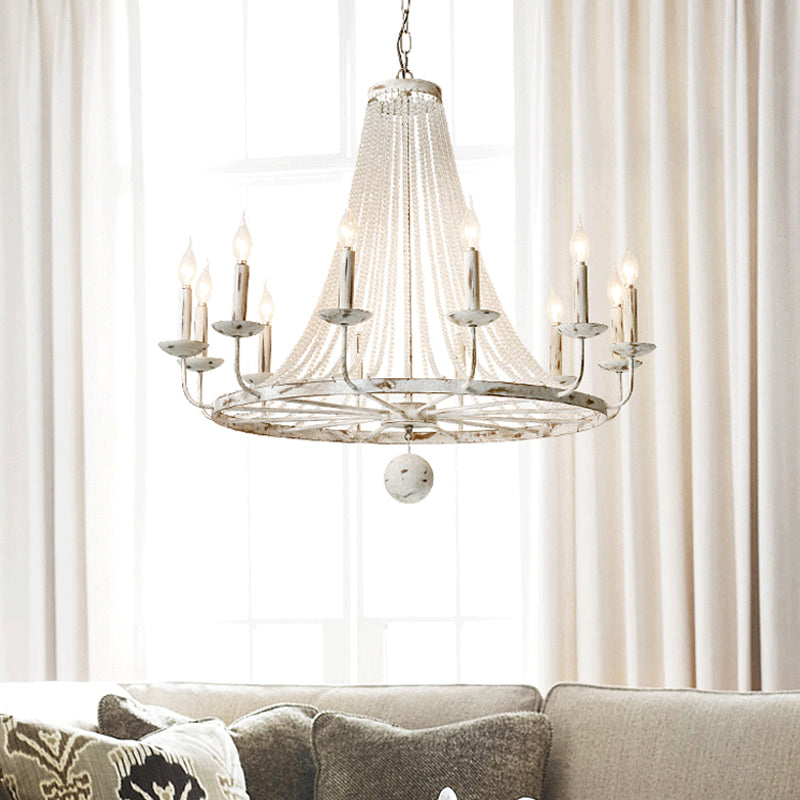 Lustre en bois en bois en détresse lustre rétro à cristal clair salon suspendu pendant avec conception de roue de wagon