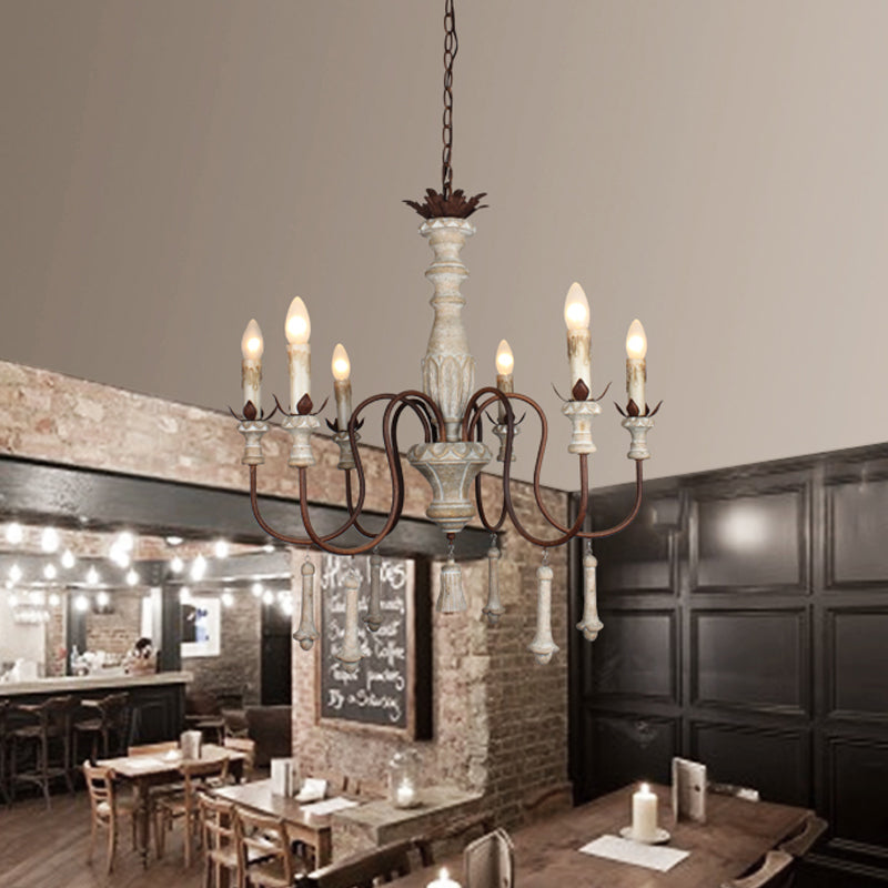 Scrolled Arm Living Room Hanging Light Kit Country Distressed Wood Pendant Chandelier