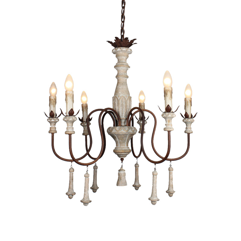Scrolled Arm Living Room Hanging Light Kit Country Distressed Wood Pendant Chandelier