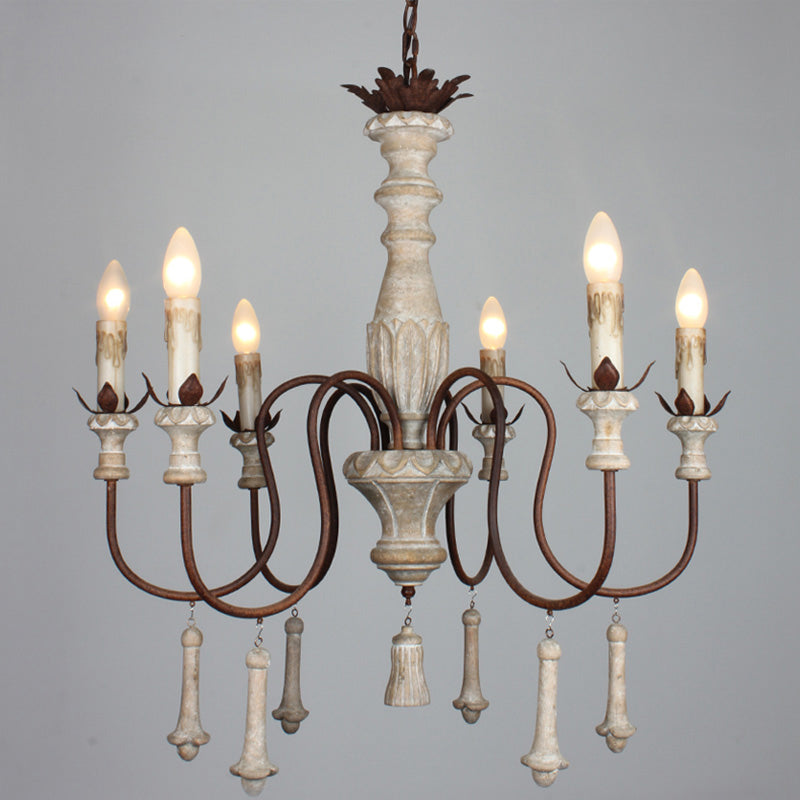 Scrolled Arm Living Room Hanging Light Kit Country Distressed Wood Pendant Chandelier