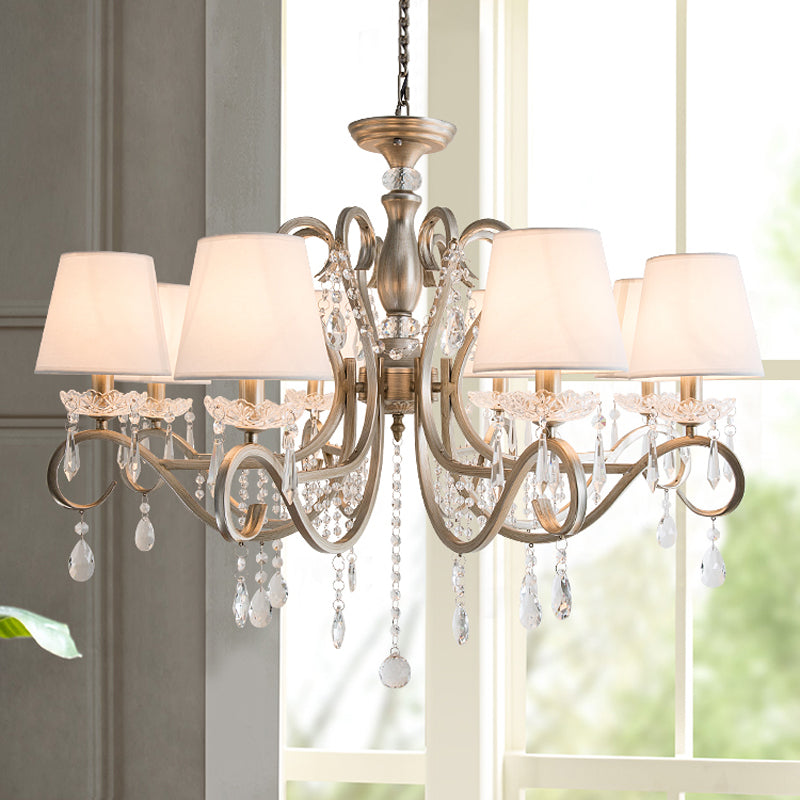 Scrolled Arm Metal Chandelier Lighting Traditional Living Room Pendant Light Kit with Crystal Accent