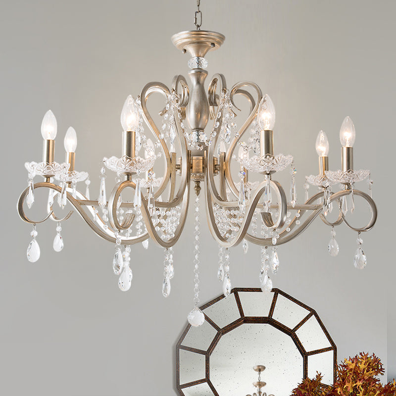 Scrolled Arm Metal Chandelier Lighting Traditional Living Room Pendant Light Kit with Crystal Accent