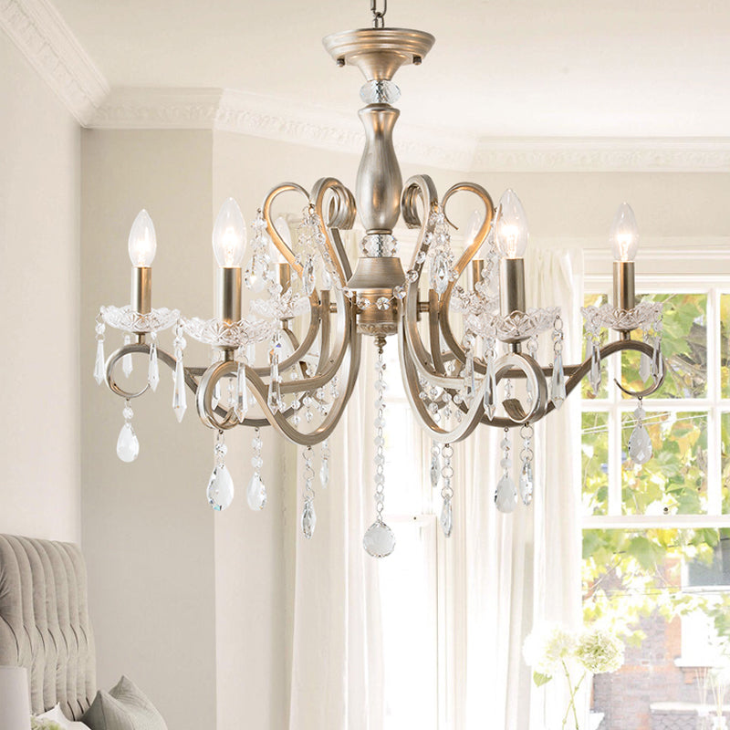 Scrolled Arm Metal Chandelier Lighting Traditional Living Room Pendant Light Kit with Crystal Accent