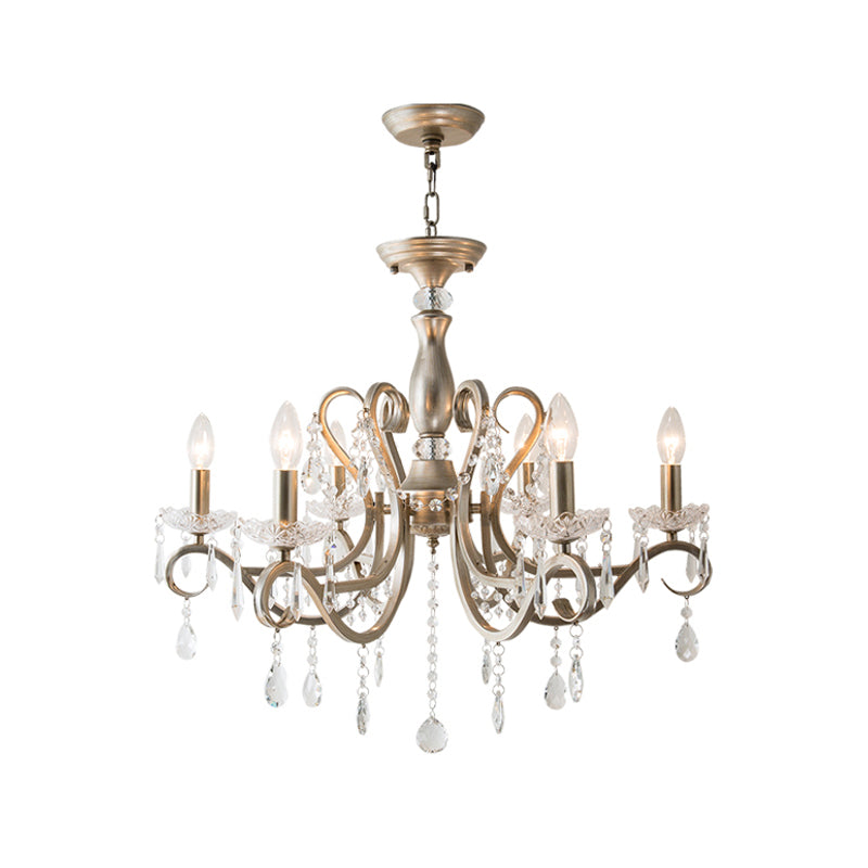 Scrolled Arm Metal Chandelier Lighting Traditional Living Room Pendant Light Kit with Crystal Accent