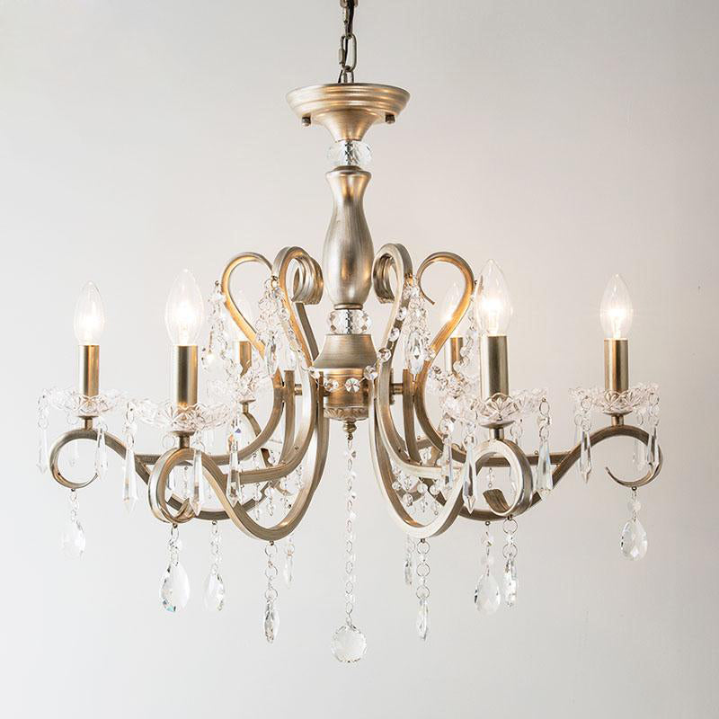 Scrolled Arm Metal Chandelier Lighting Traditional Living Room Pendant Light Kit with Crystal Accent