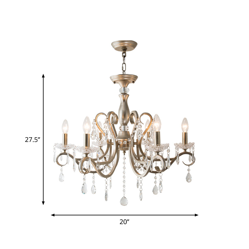 Scrolled Arm Metal Chandelier Lighting Traditional Living Room Pendant Light Kit with Crystal Accent