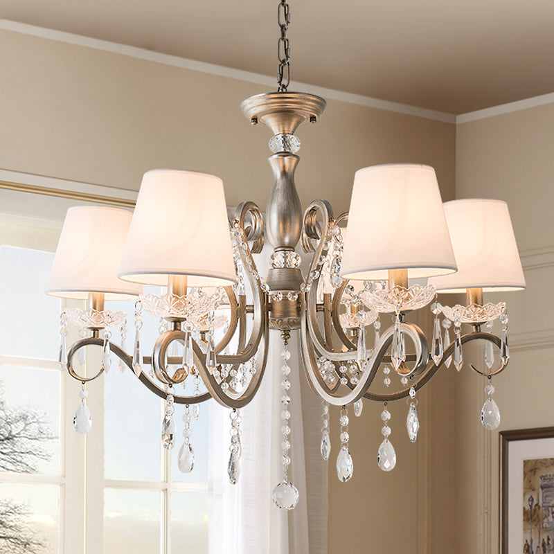 Scrolled Arm Metal Chandelier Lighting Traditional Living Room Pendant Light Kit with Crystal Accent