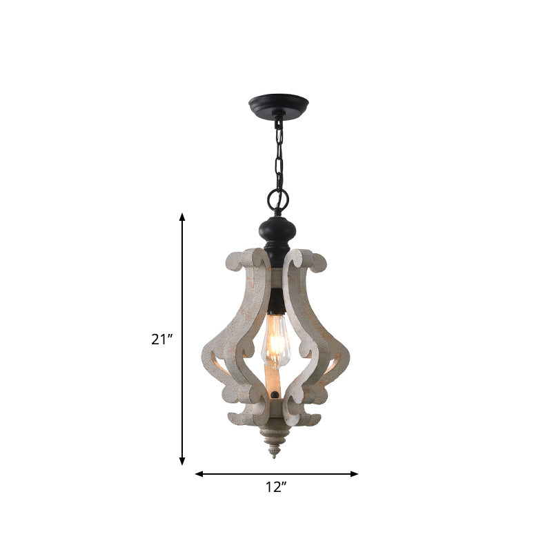 Hout noodlijdende witte hanglamp gescrold frame 1 lamp traditionele stijl hangende lampkit voor eetkamer