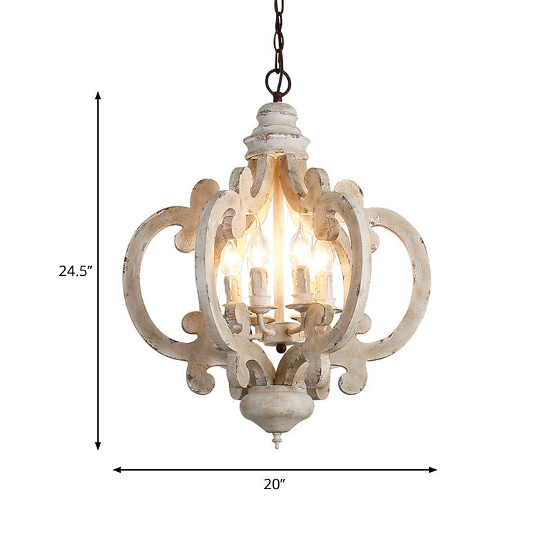 Quatrefoil Cage Chambre suspendue Éclairage Rustique Bois Rustique 6 Têtes luminaire de lustre blanc en détresse