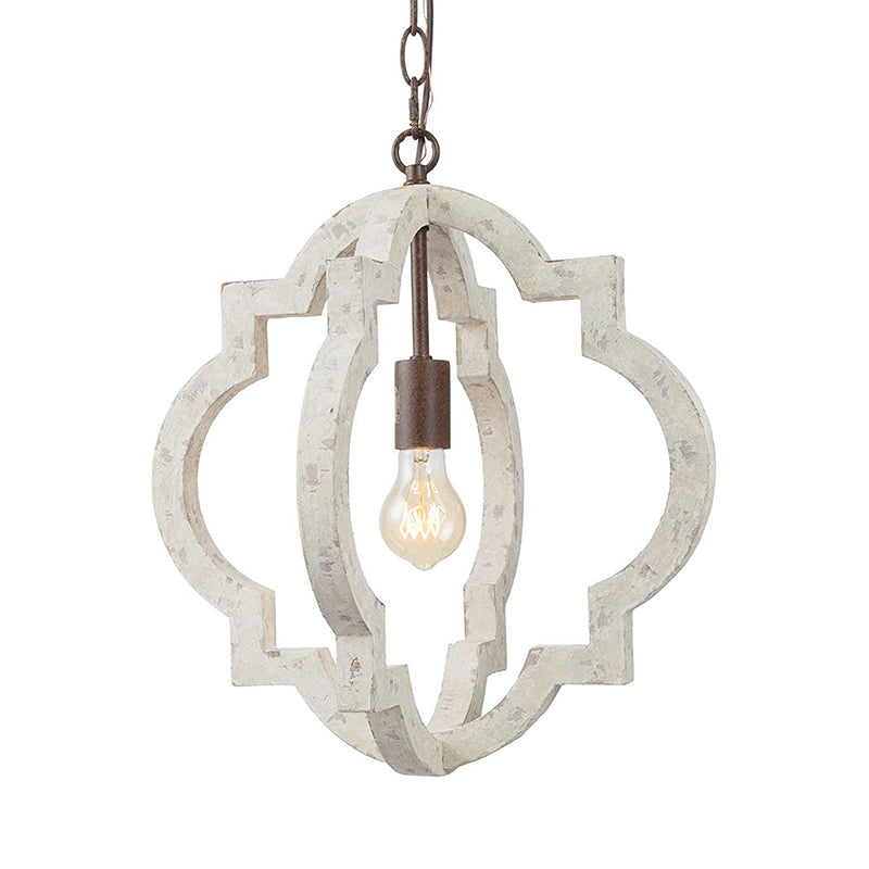 Wood Drop Pendant Curved Frame 1-Light Traditional Hanging Light Fixture for Living Room