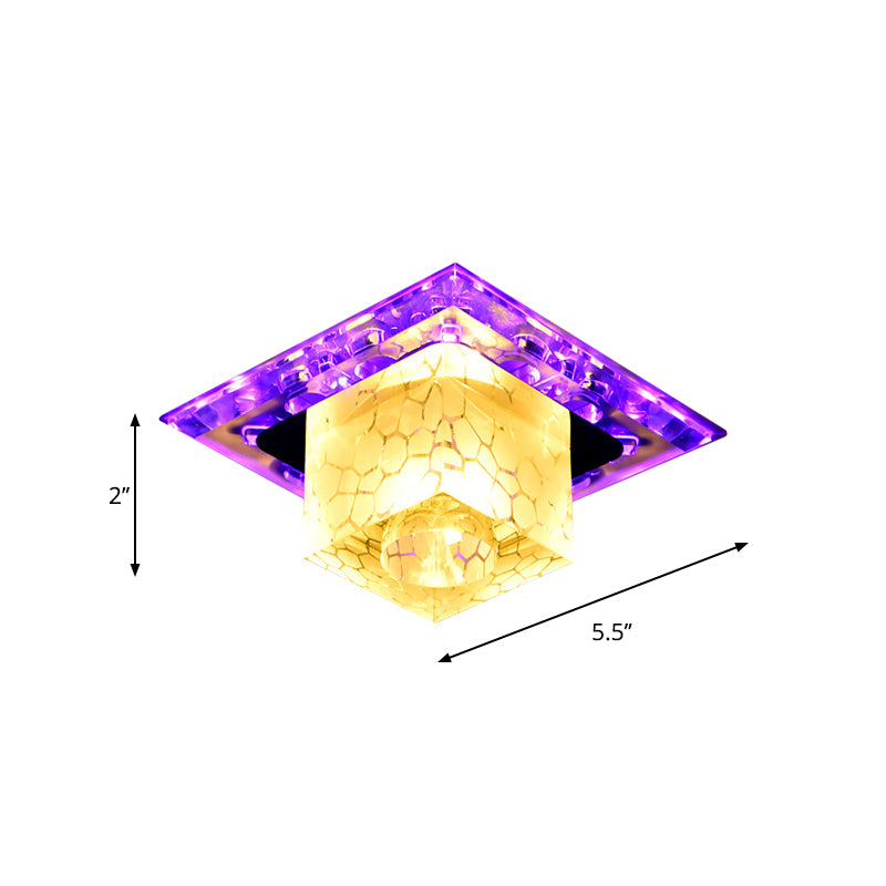 Cubic Shaped Flush Light Fixture Contemporary Crystal LED Chrome Close to Ceiling Lamp for Corridor