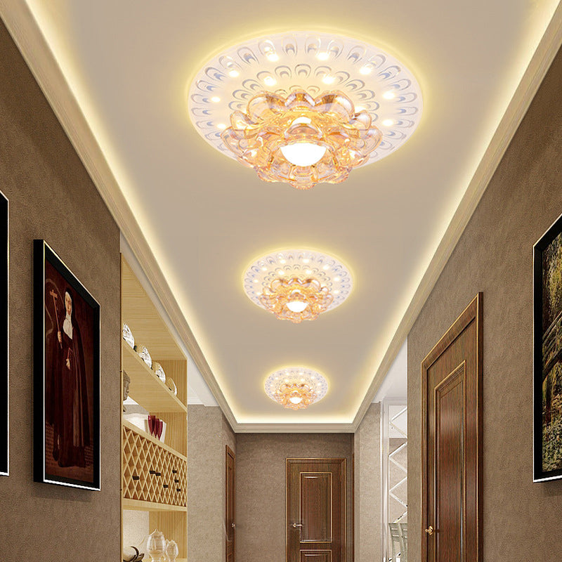 Bloom plafondlamp eenvoudig helder kristal LED foyer inbouwverlichting met pauwenstaartveerpatroon