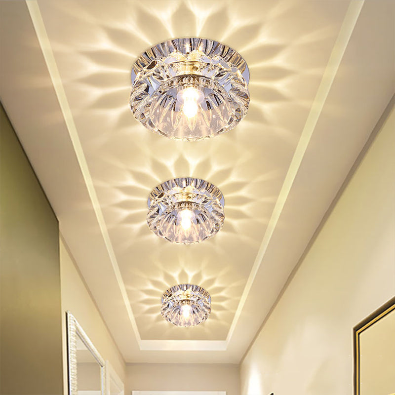 Bowl Shade Flush Mount Minimal Clear Crystal LED Chrome Close to Ceiling Lighting for Foyer