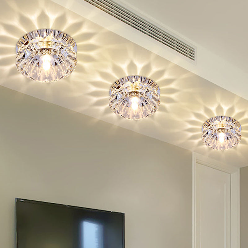 Abat-jour en forme de bol, montage encastré, cristal clair minimal, LED chromé, éclairage proche du plafond pour le foyer