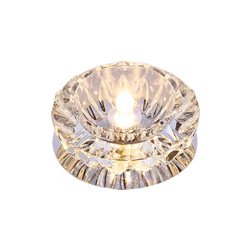 Bowl Shade Flush Mount Minimal Clear Crystal LED Chrome Close to Ceiling Lighting for Foyer