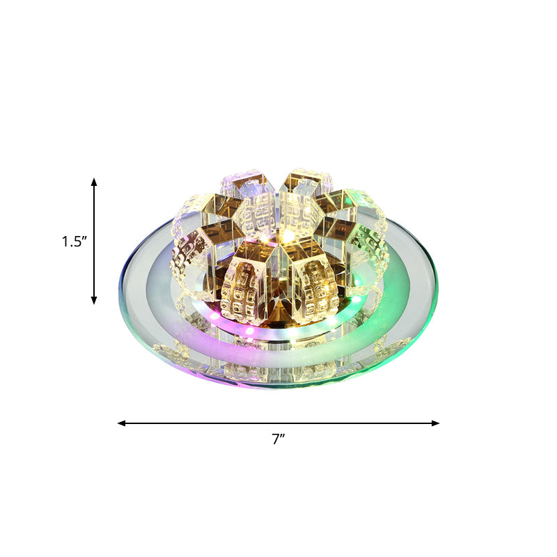 Modern LED Flush Mount Lighting Chrome Floral Ceiling Light with Faceted Crystal Shade