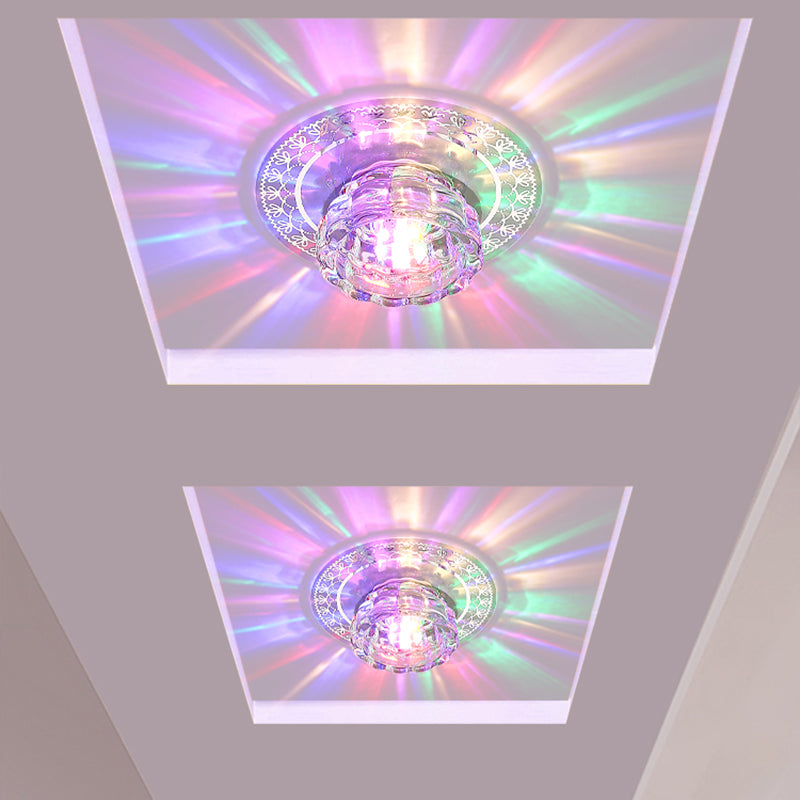 LED Aisle Flush Mount Lamp Simple Chrome Close to Ceiling Light with Bowl Beveled Crystal Shade
