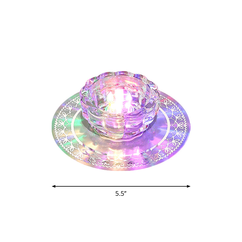 LED Aisle Flush Mount Lamp Simple Chrome Close to Ceiling Light with Bowl Beveled Crystal Shade