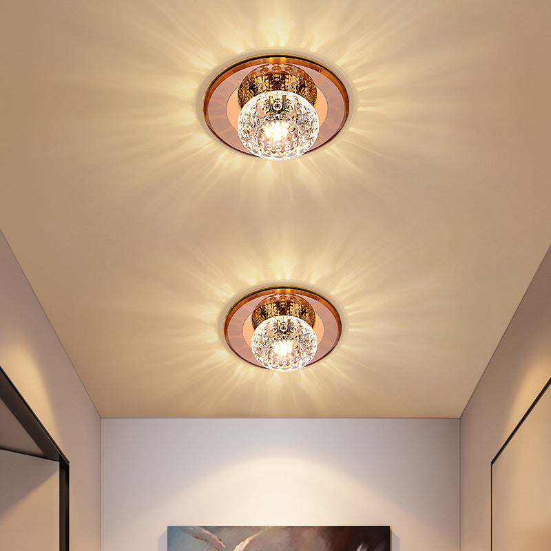 Round Crystal Flush Mount Lighting Simplicity LED Close to Ceiling Lamp for Foyer
