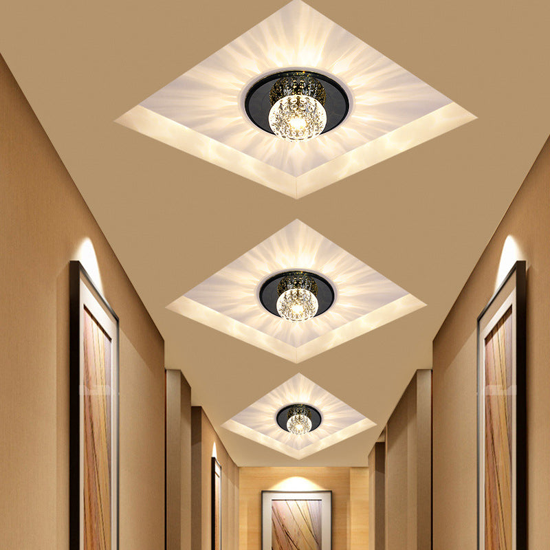 Round Crystal Flush Mount Lighting Simplicity LED Close to Ceiling Lamp for Foyer