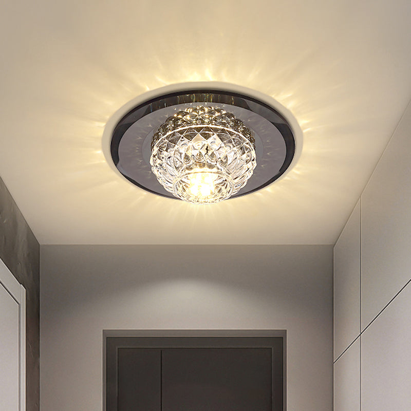 Lattice Bowl Flush Light Fixture Minimalist Beveled Crystal LED Black Close to Ceiling Light for Porch
