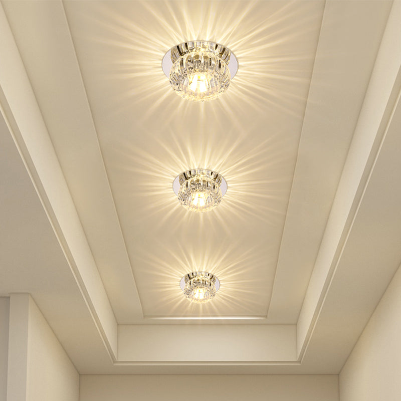 Chrome Pumpkin Ceiling Lighting Modern Style Clear Crystal LED Flushmount Light for Hallway