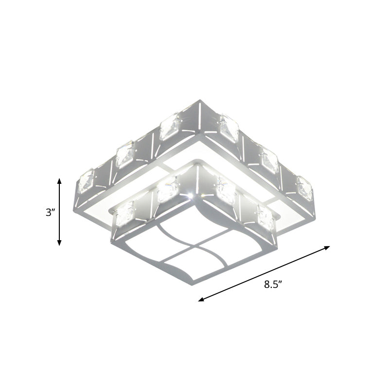 Minimal 2-Tier Geometry Ceiling Lighting Acrylic Porch LED Crystal Flush Light Fixture in Chrome with Hollow-out Design