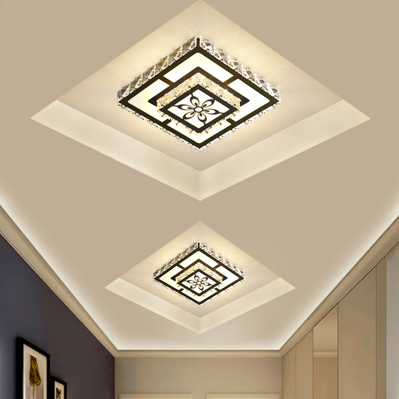 Acrylic Geometry Ceiling Lamp Minimalist LED Crystal Flush Mount Light with Floral Pattern