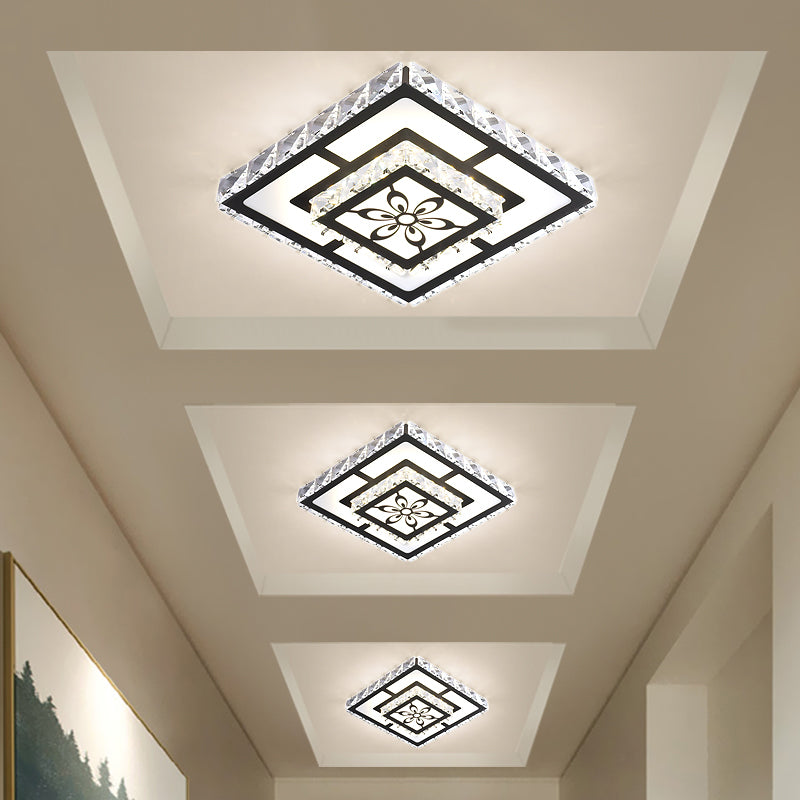 Acrylic Geometry Ceiling Lamp Minimalist LED Crystal Flush Mount Light with Floral Pattern