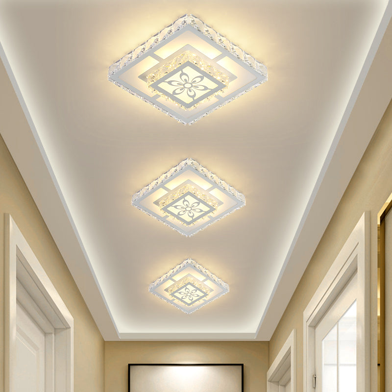 Acrylic Geometry Ceiling Lamp Minimalist LED Crystal Flush Mount Light with Floral Pattern