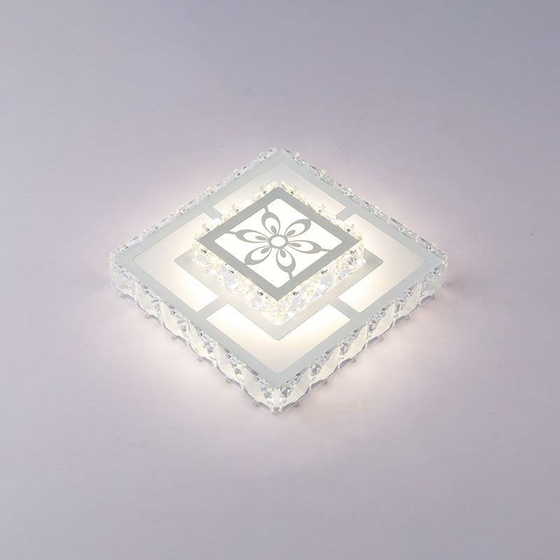 Acrylic Geometry Ceiling Lamp Minimalist LED Crystal Flush Mount Light with Floral Pattern
