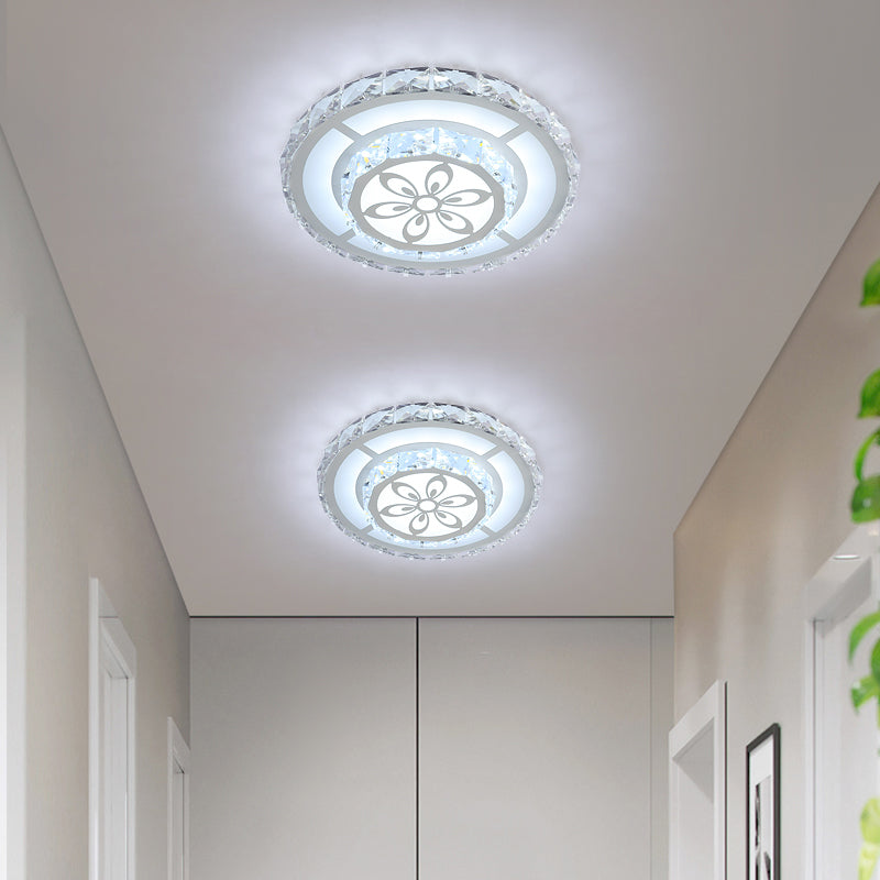 Acrylic Geometry Ceiling Lamp Minimalist LED Crystal Flush Mount Light with Floral Pattern