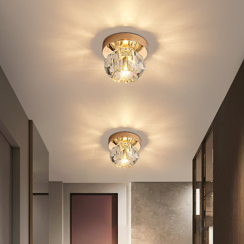Globe Faceted Crystal Flush Mount Fixture Simplicity LED Close to Ceiling Lamp for Corridor