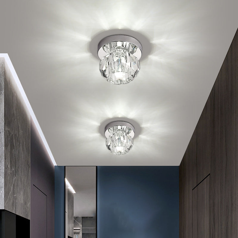 Globe Faceted Crystal Flush Mount Fixture Simplicity LED Close to Ceiling Lamp for Corridor