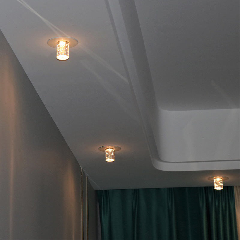 LED Hallway Ceiling Light Fixture Contemporary Flush Mount with Cylinder Clear Crystal Shade