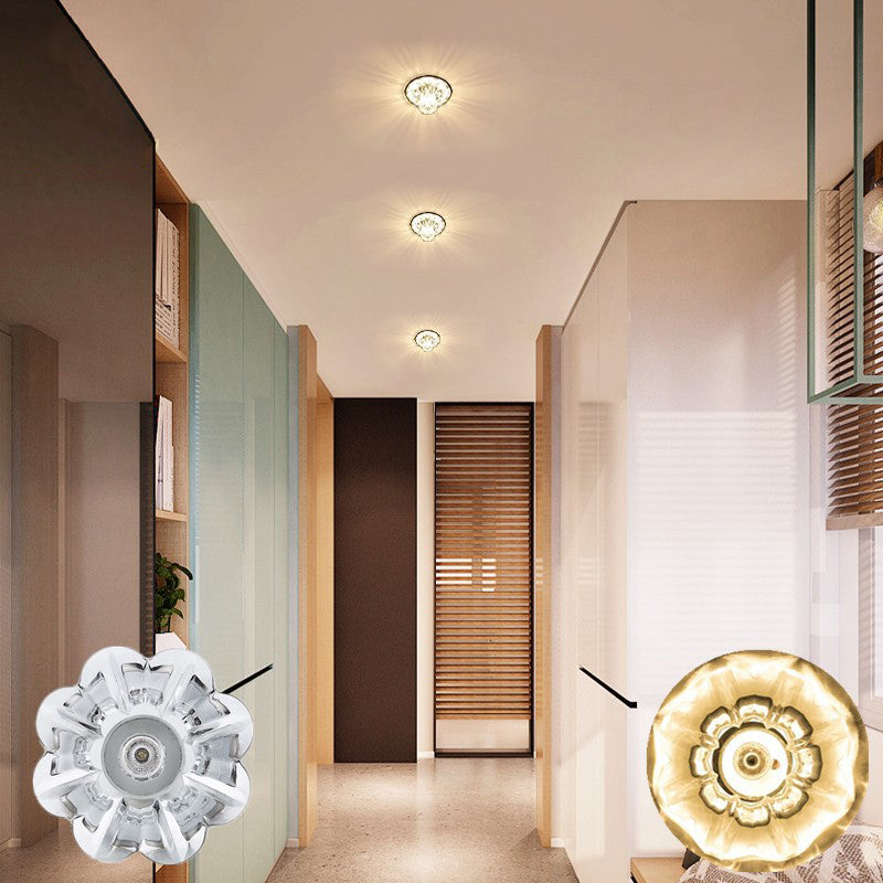 Morning Glory Clear Crystal Ceiling Lighting Modern Style LED Flush Light for Porch