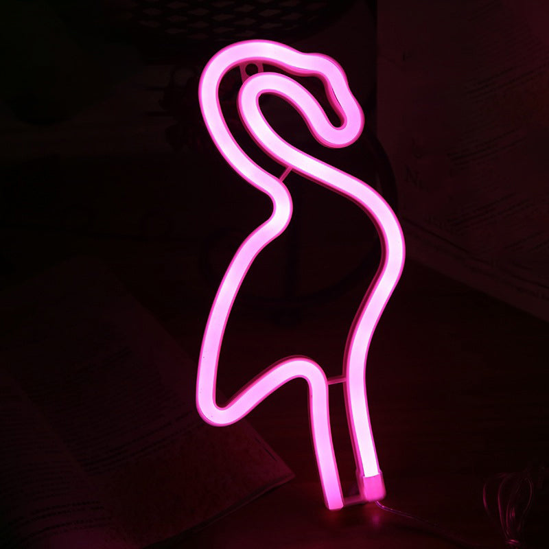 Kids Bedroom LED Night Light Cartoon Style White Wall Hanging Lamp with Flamingo Plastic Shade