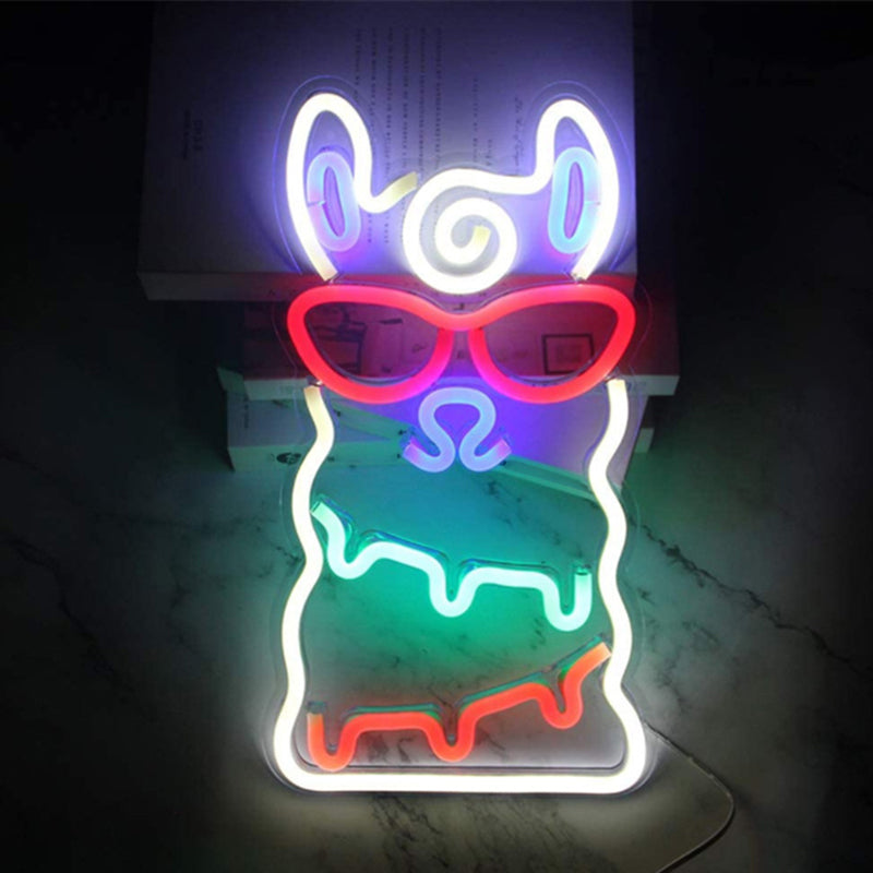 Alpaca Mini Wall Night Light Cartoon Style Plastic Kids Bedroom LED Nightstand Lamp in White