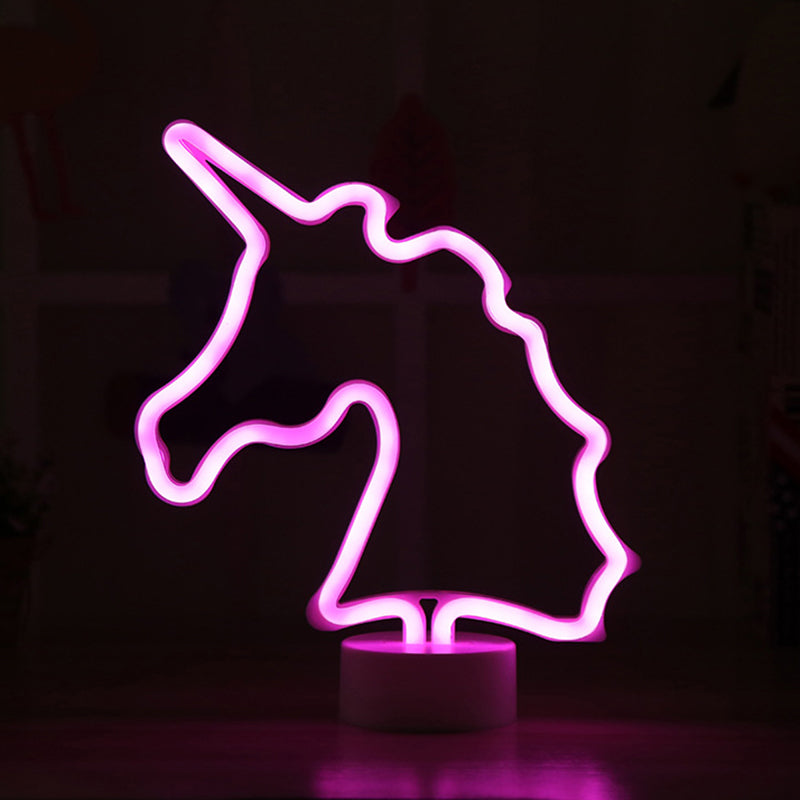 Luce da tavolo da notte a unicorno bianco a batteria creativa a LED di plastica LED Night Light