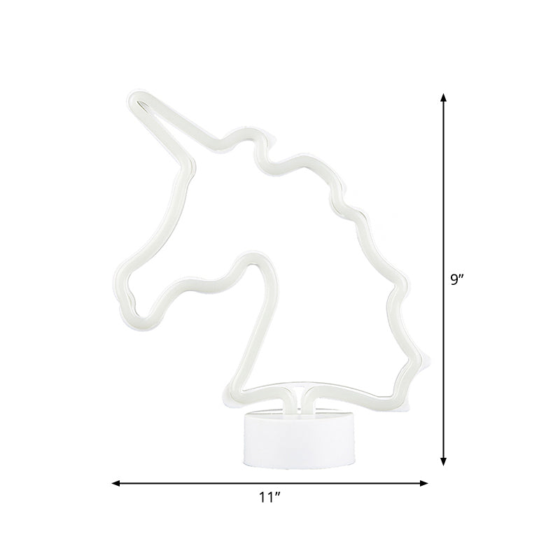 Luce da tavolo da notte a unicorno bianco a batteria creativa a LED di plastica LED Night Light