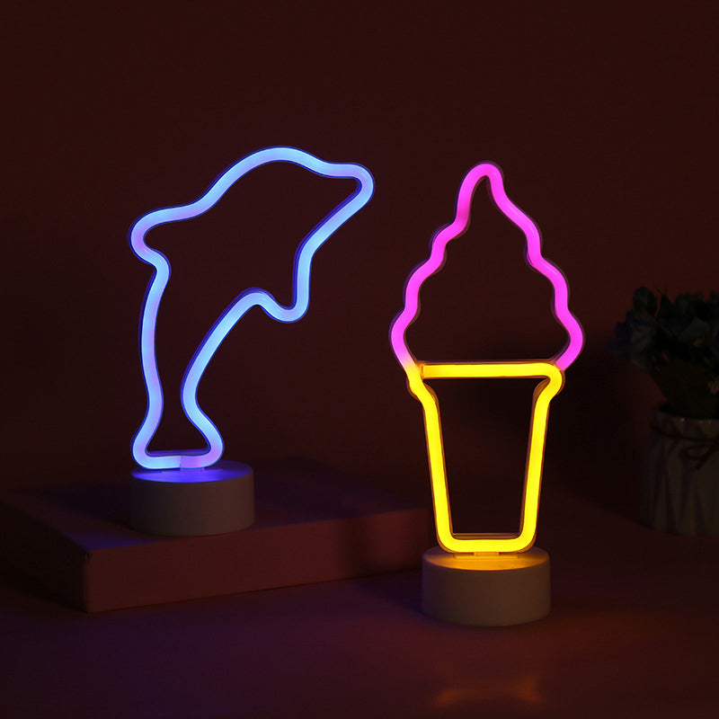 Nordic LED Night Table Light White Geometry Nightstand Lighting with Plastic Shade