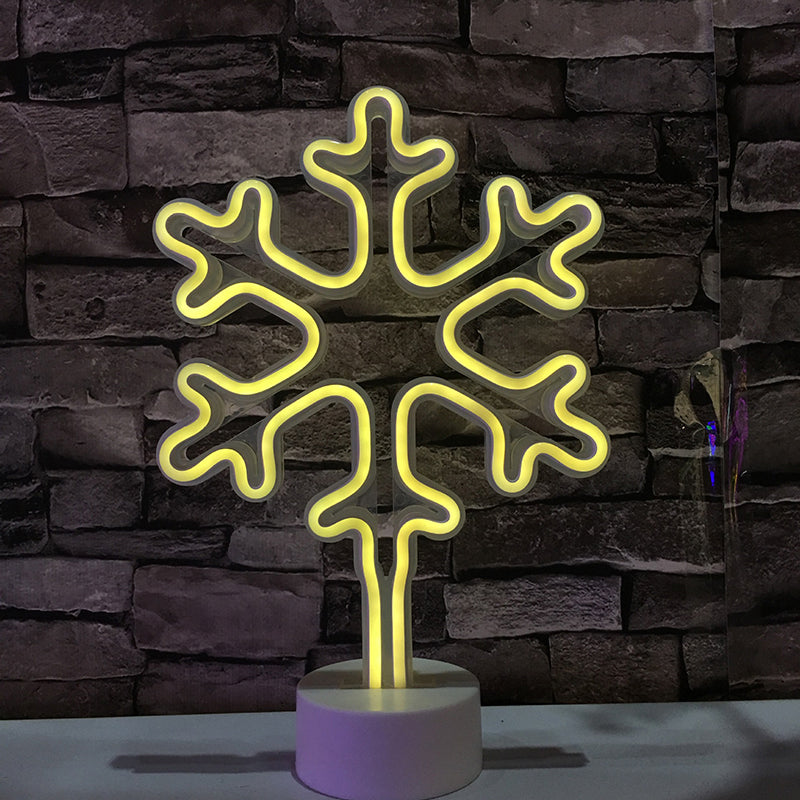 White Snowflake Mini Table Lighting Modern Style Battery LED Plastic Nightstand Lamp